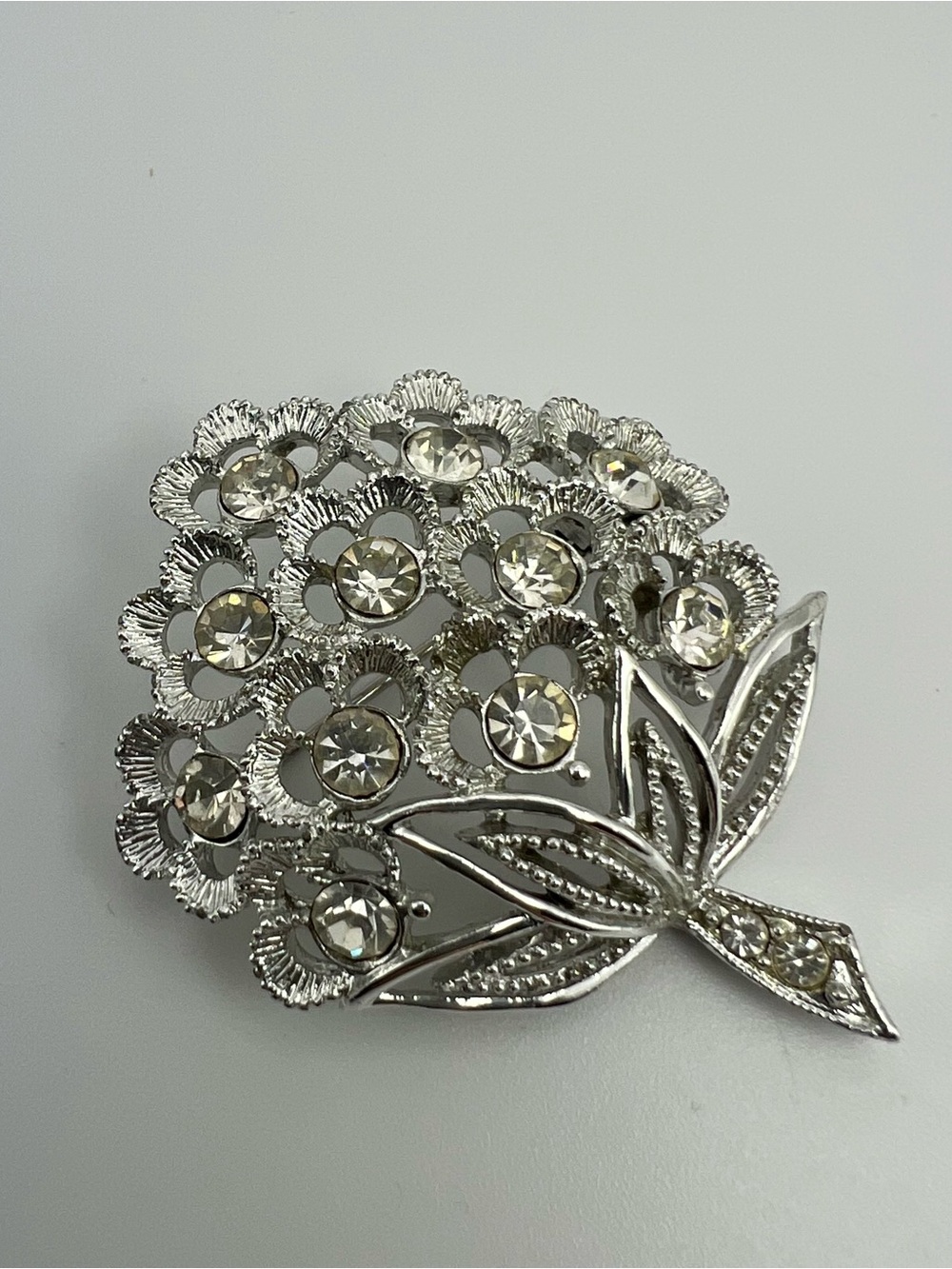 Vintage Sarah Coventry Clear Rhinestone Flower Bouquet Silver Tone Brooch Pin